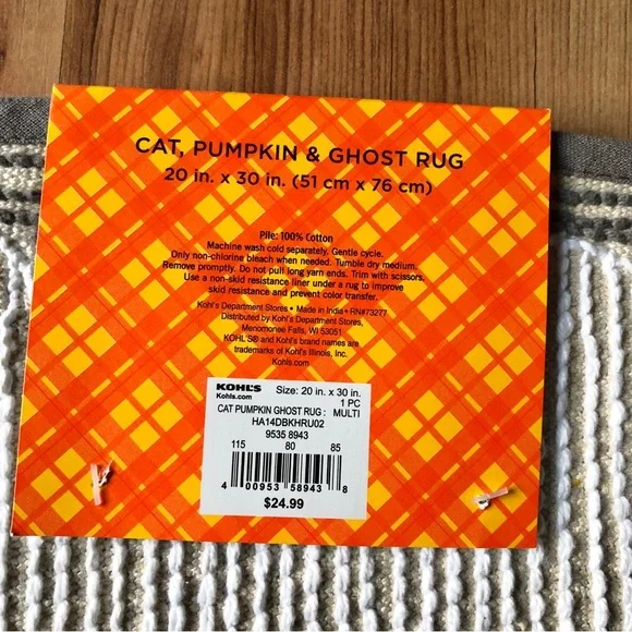 NEW CAT PUMPKIN GHOST RUG 20" x 30" Black Orange White Gray - Picture 4 of 13